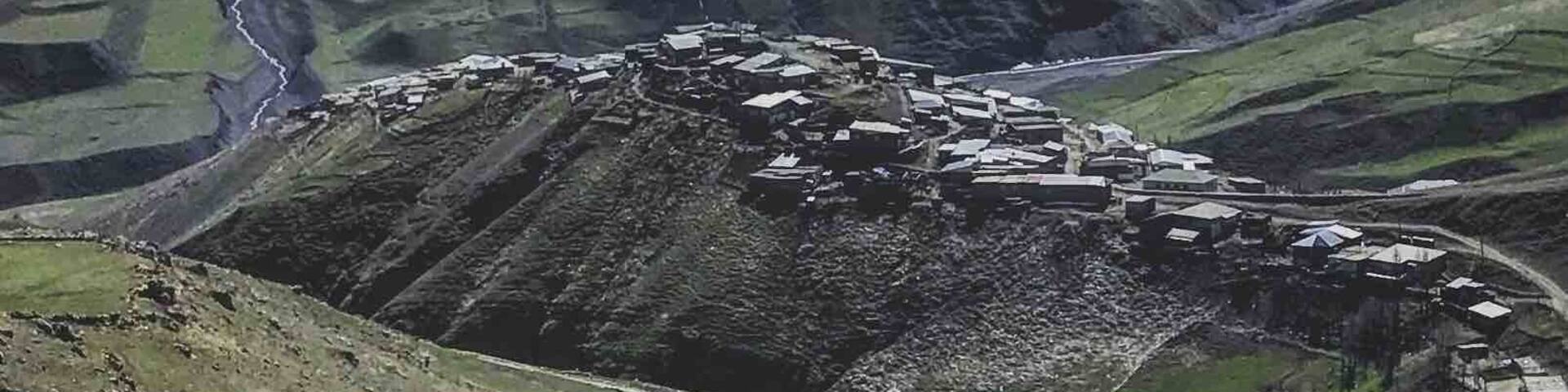 The view of the impressive Caucasus Mountains. This one is taken from the very small village Khinaliq in the north of Azerbaijan. The road to the village itself is equally impressive and literally stops in Khinaliq. On the other side of the mountains is Dagestand and that’s the main reason you’re not allowed to go farther than here.