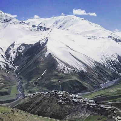 The view of the impressive Caucasus Mountains. This one is taken from the very small village Khinaliq in the north of Azerbaijan. The road to the village itself is equally impressive and literally stops in Khinaliq. On the other side of the mountains is Dagestand and that’s the main reason you’re not allowed to go farther than here.