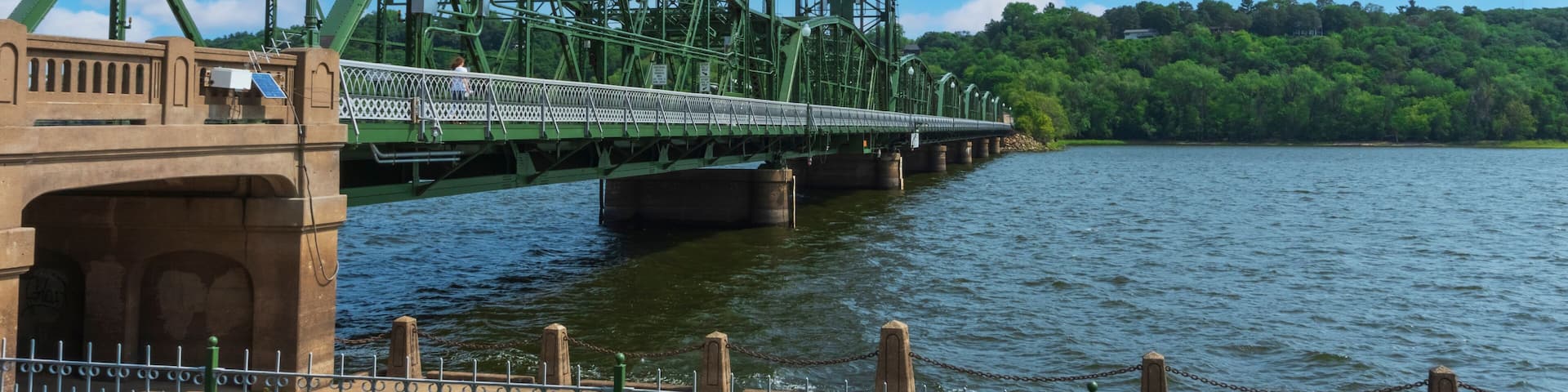 Sunny day, Blue Sky ,Old vertical-lift bridge crossing the St. Croix River
