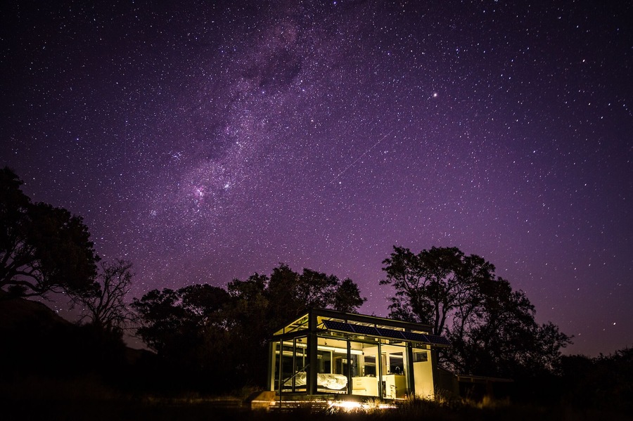 Sleeping in a glass house under the Milky Way on Banks Peninsula at the Little River PurePod
