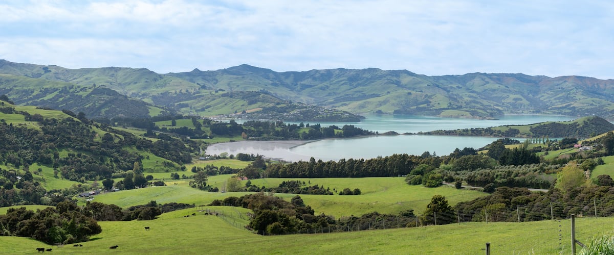View of Banks Peninsula and Akaroa Harbour
