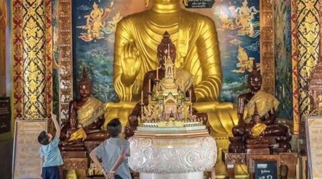 The Buddha more than 500 years old is named “Phra Chao Saen Suk”. It is the principal Buddha of Wat Pong Sunan located in Phrae, Thailand.
Once an abandoned temple call Wat Pong Sunak, in 1929 is was renovated and a new shrine hall built. It was renamed Wat Pong Sunan after Luang Phong Phibun and Chao Sunanta who supported the renovations.
In the grounds outside is a large turtle, a multi-spired chedi and a reclining Buddha.