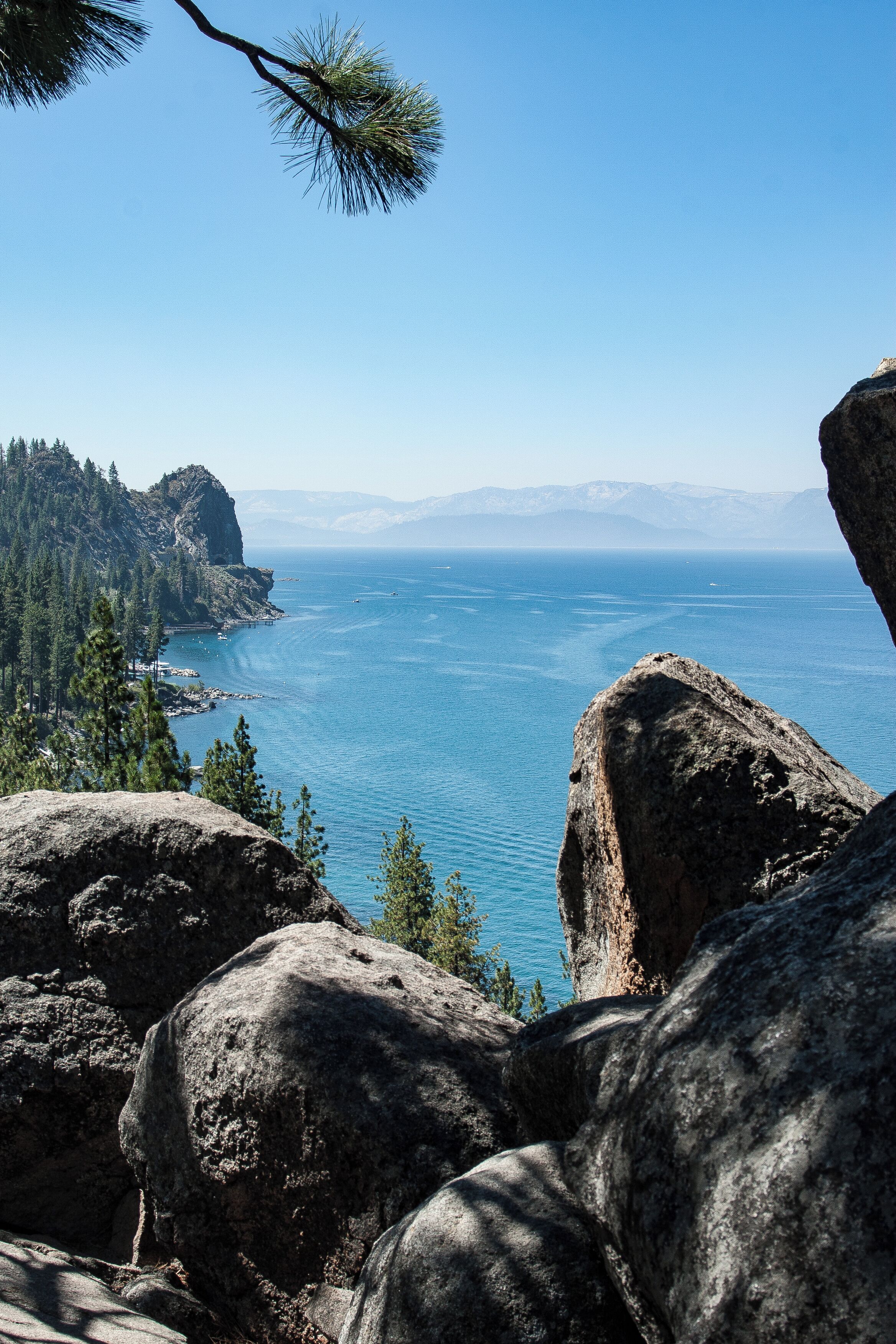 Overlooking the lake with Cave Rock in the left background