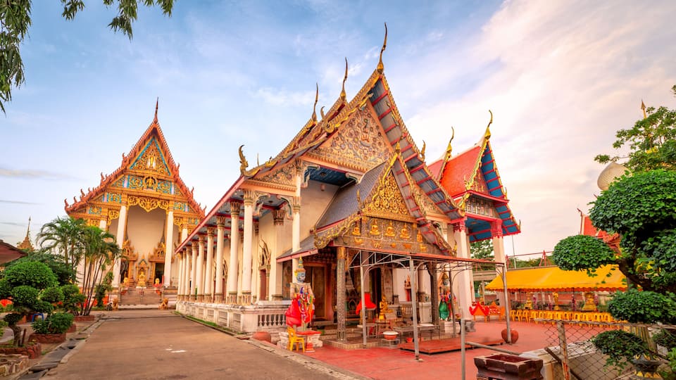 Tambon Rachathewa, Bang Phli District, Samut Prakan, Thailand, October 17, 2019 : Wat King Kaeo, Beautiful Buddhist temple