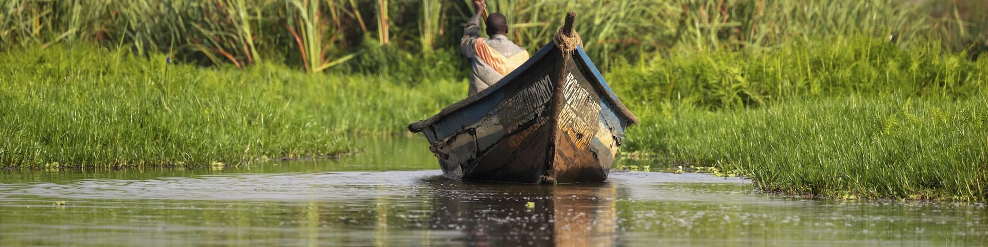 Boat in Mabamba Swamp, Mabamba Swamp, Lake Victoria, Uganda