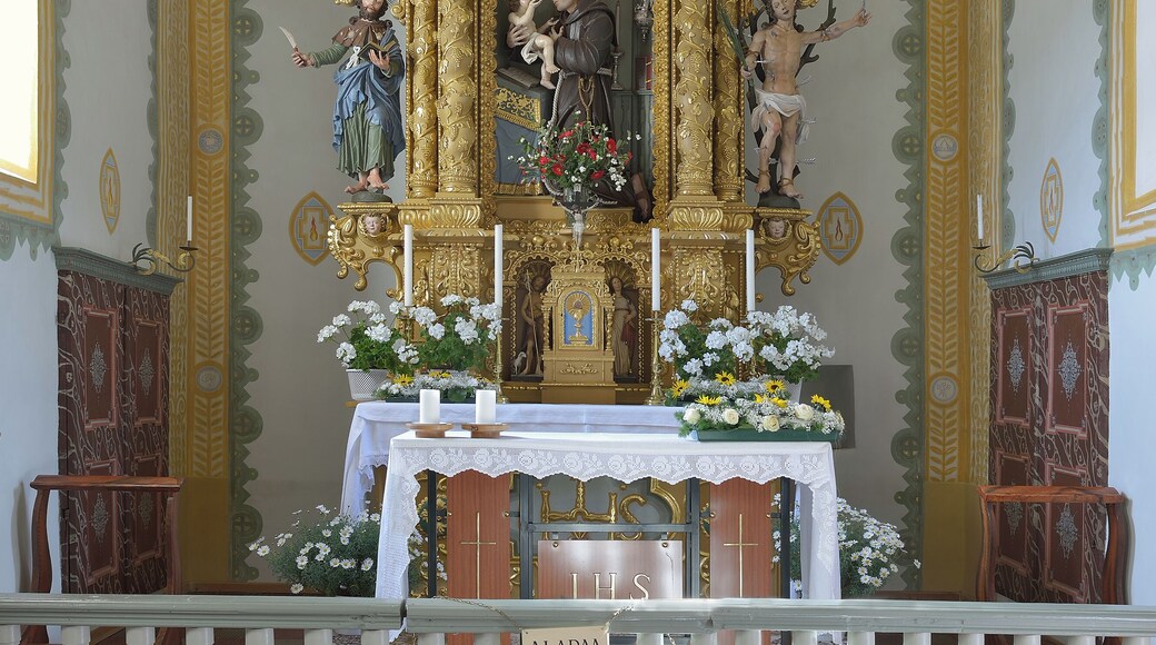 Polychromed woodcarved statues and altar in the Saint Antony of Padua church in San Martin de Tor