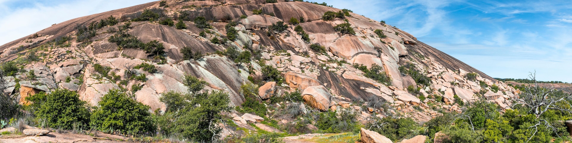 Panoramic view of Enchanted rock granite dome