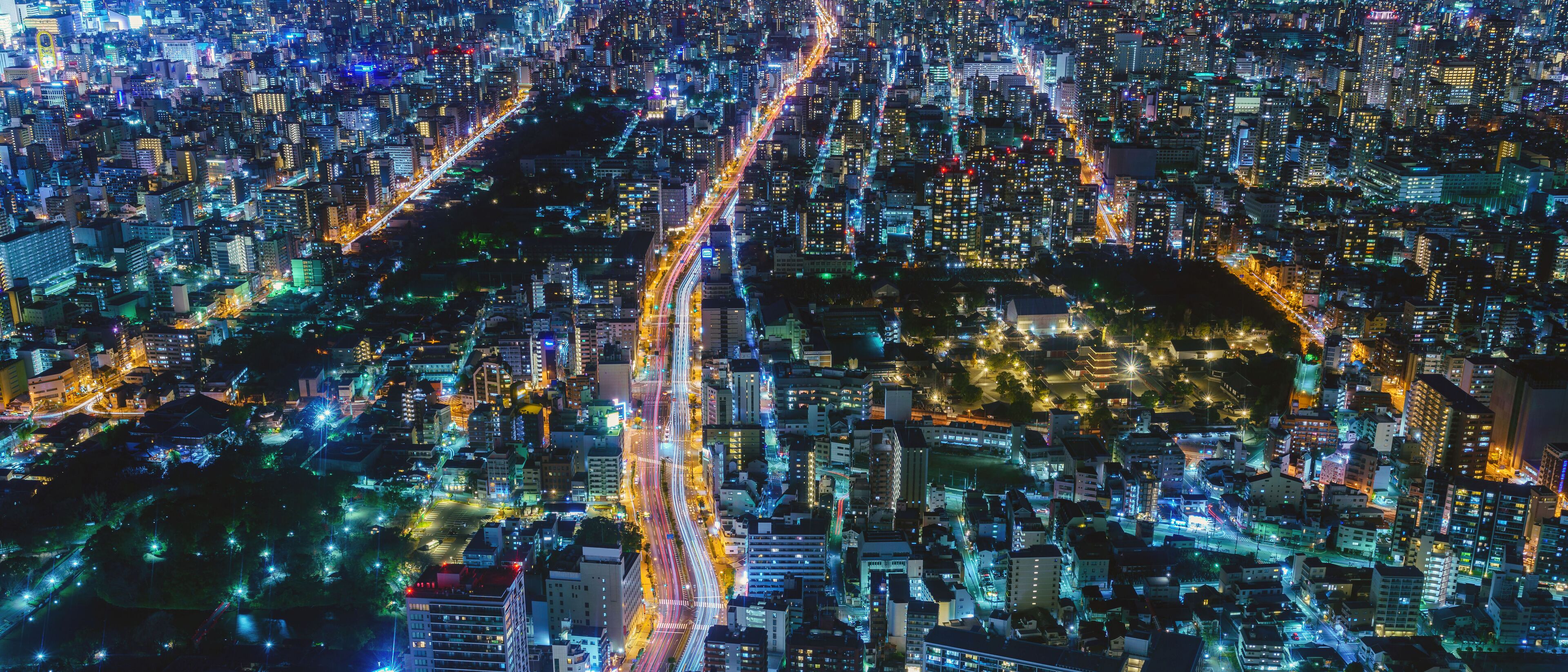 Cityscape of Osaka central area at night