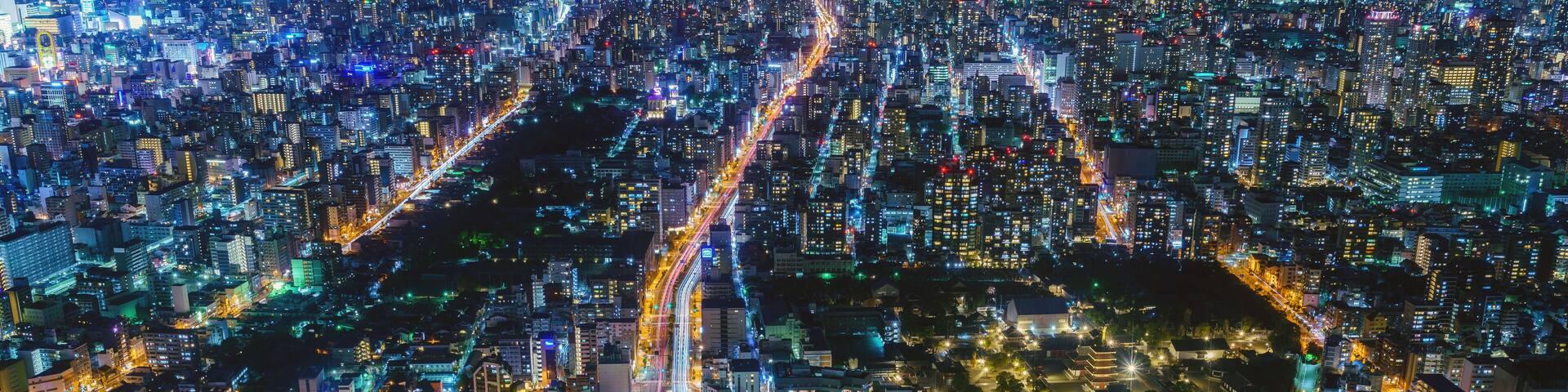 Cityscape of Osaka central area at night