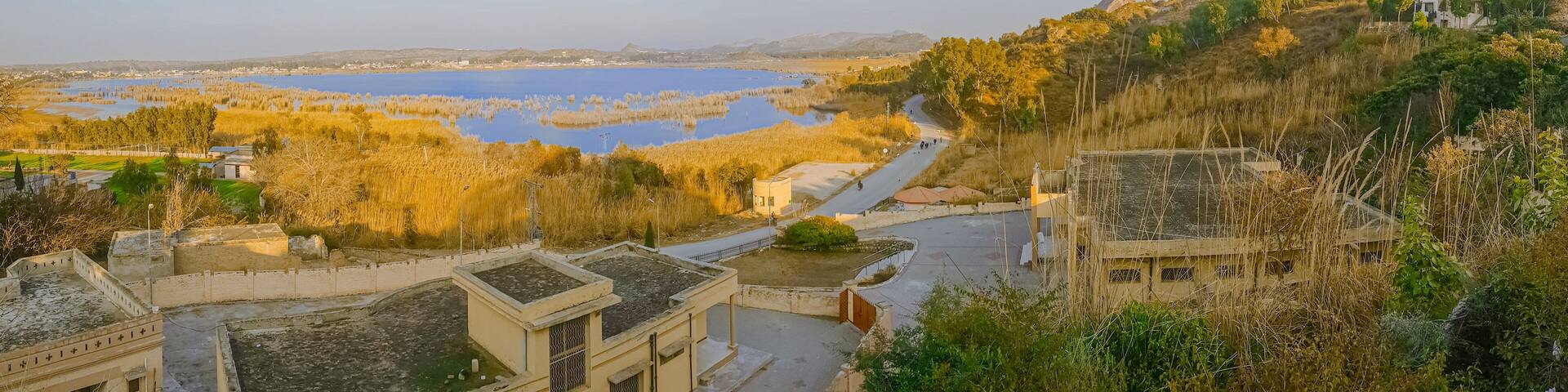 Kallar Kahar Lake, Chakwal District, Punjab, Pakistan - December, 25, 2018: Famous for salt water Lake and beautiful species of birds, its a charming place with good air.