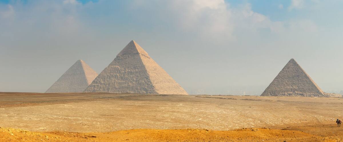 Panoramic view of the ancient egyptian pyramids of Giza near Cairo, Egypt web banner