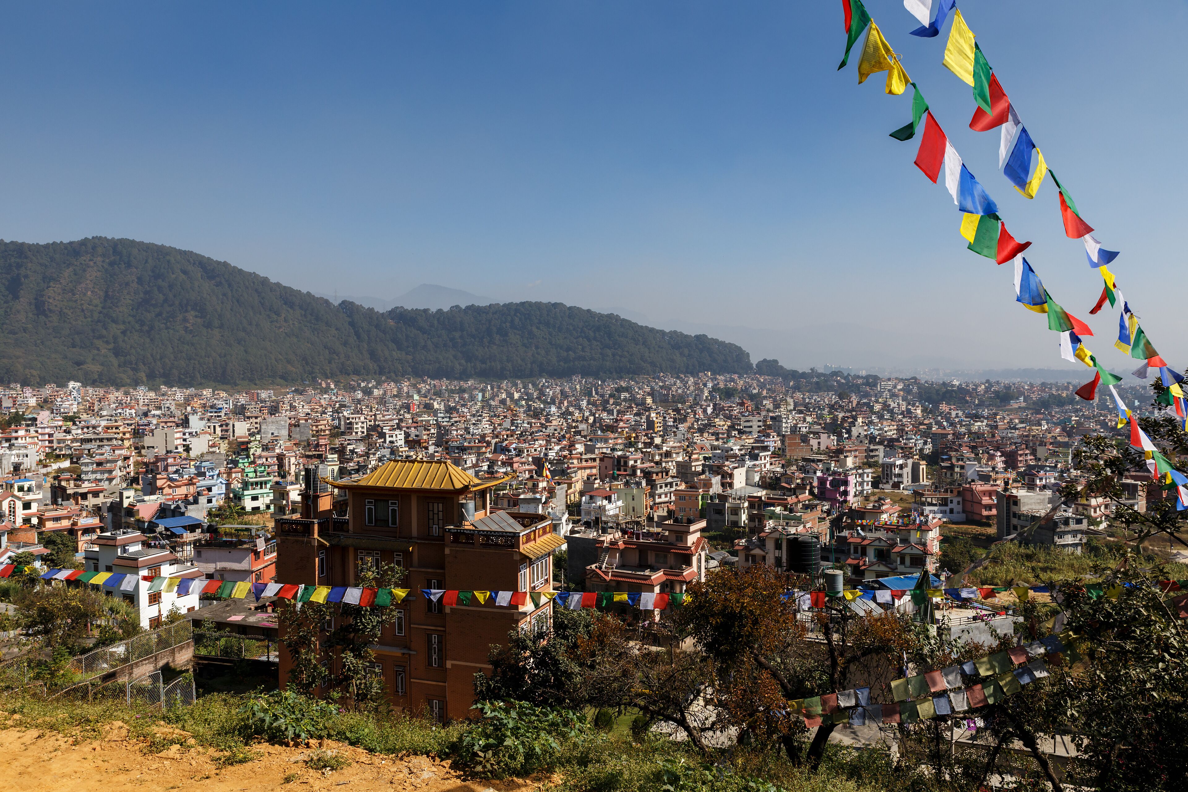 Kathmandu cityscape, Nepal. City view from the Triten Norbutse Monastery.