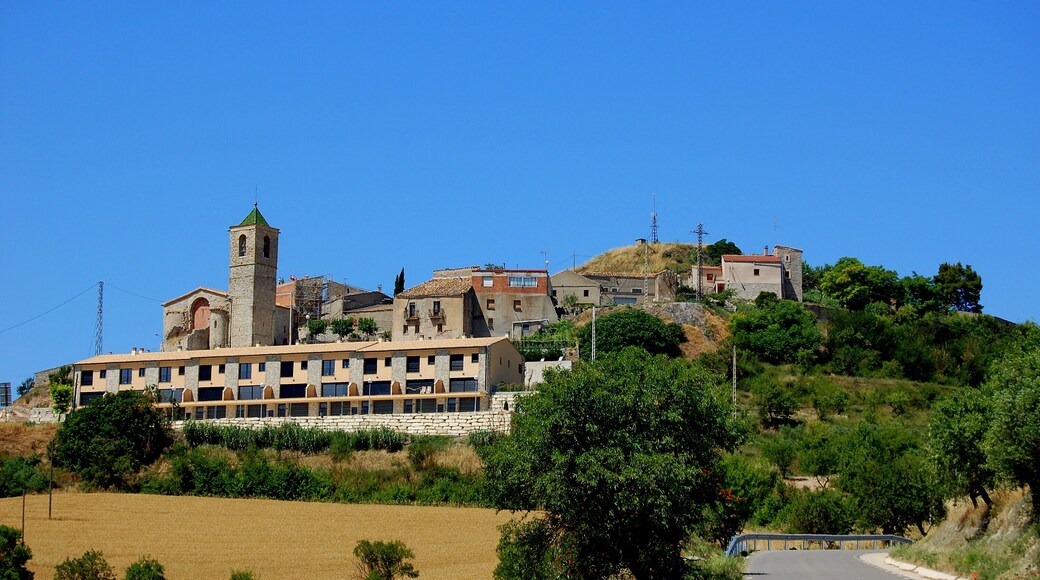 Vista de Rubinat i de l'església parroquial de Santa Maria (Ribera d'Ondara)