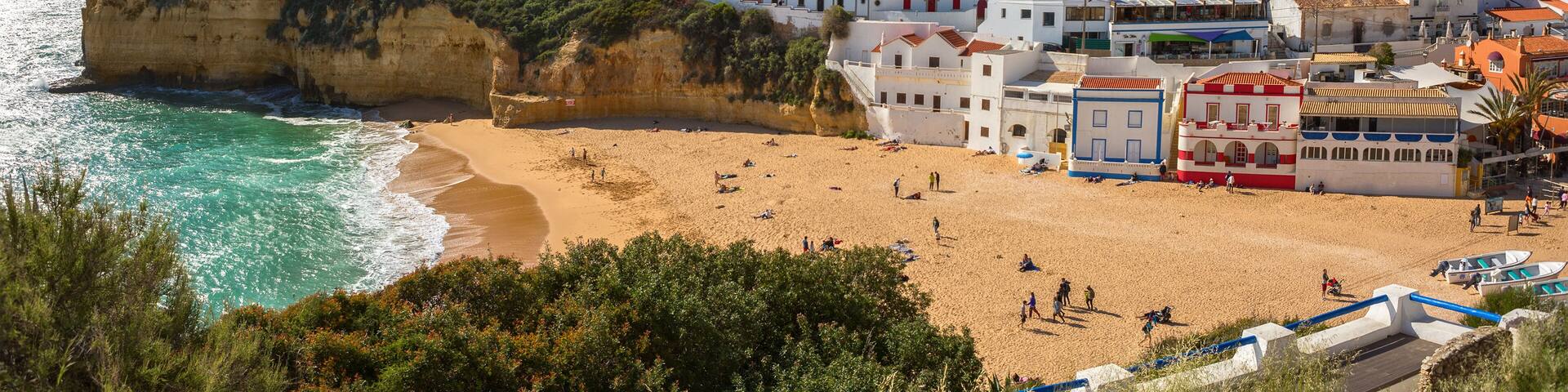 View of Carvoeiro at sunny spring day, Lagoa, Algarve, Portugal