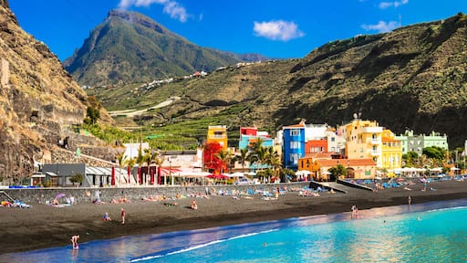Canary islands - La Palma , Puerto de Tazacorte village with great black beach and turquoise sea
