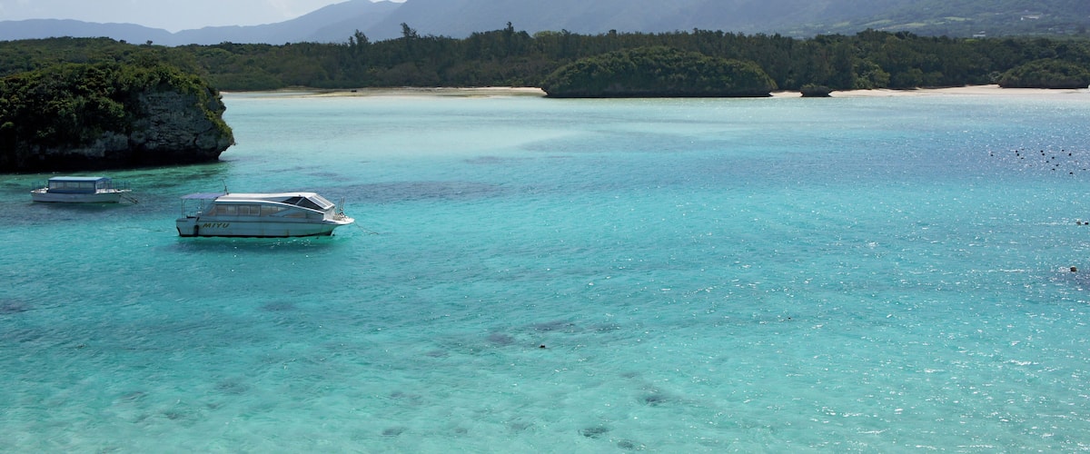 Kabira Bay of Ishigaki Island in Ishigaki City, Okinawa Prefecture, Japan. It is one of the Japan's Places of Scenic Beauty.