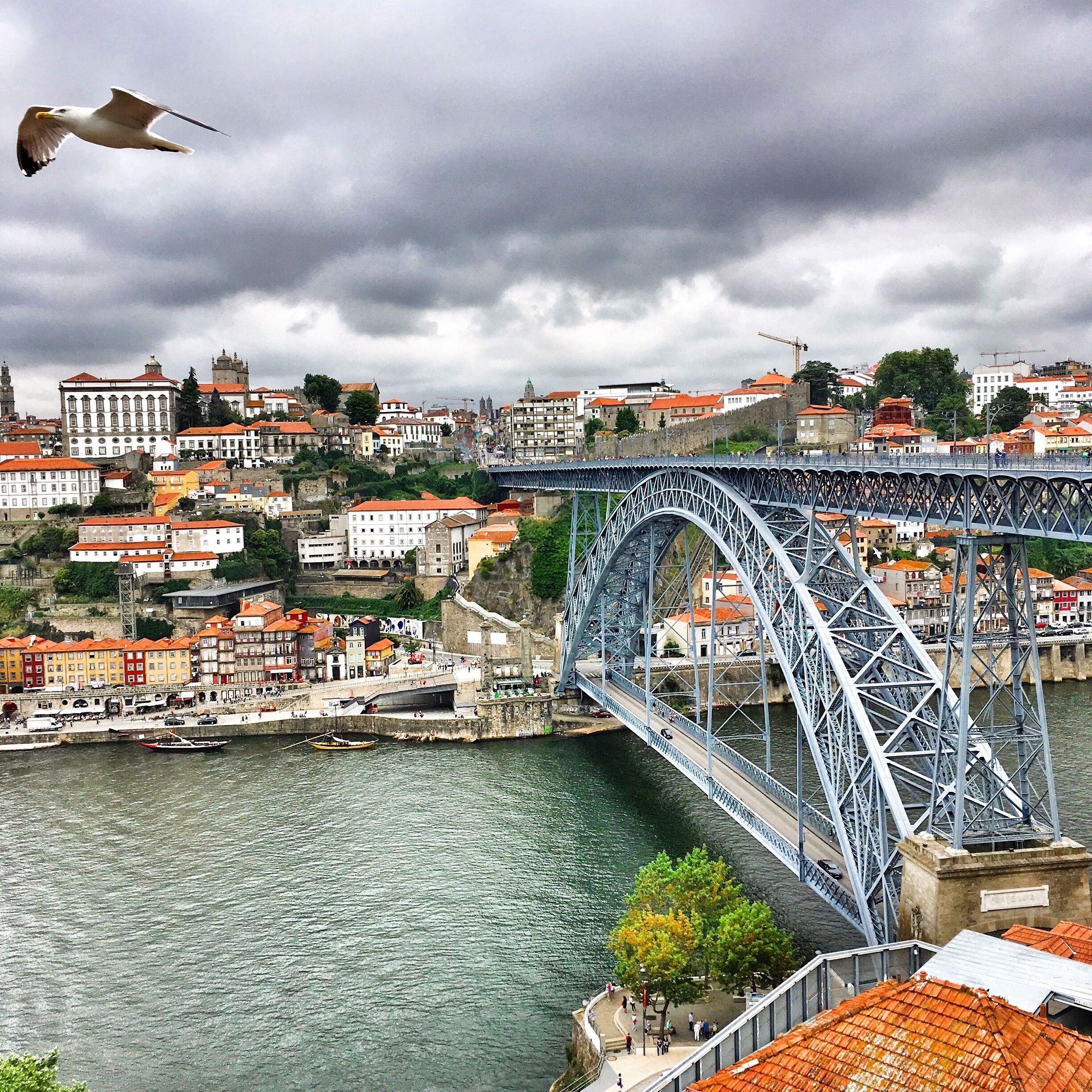 This bridge is definitely the show piece of Porto! It is a double-deck bridge made by a disciple of Gustave Eiffel in 1886. Both decks are accessible on foot. 
When you cross the Dom Luís I Bridge you will enter a different city called Vila Nova de Gaia.  In this city you will find numerous Port Houses which you can visit. From here you have an amazing view over the city of Porto.
The view gets even better when you climb the steep hill of Serra do Pilar Monastery.
#Porto #Portugal #AboveItAll