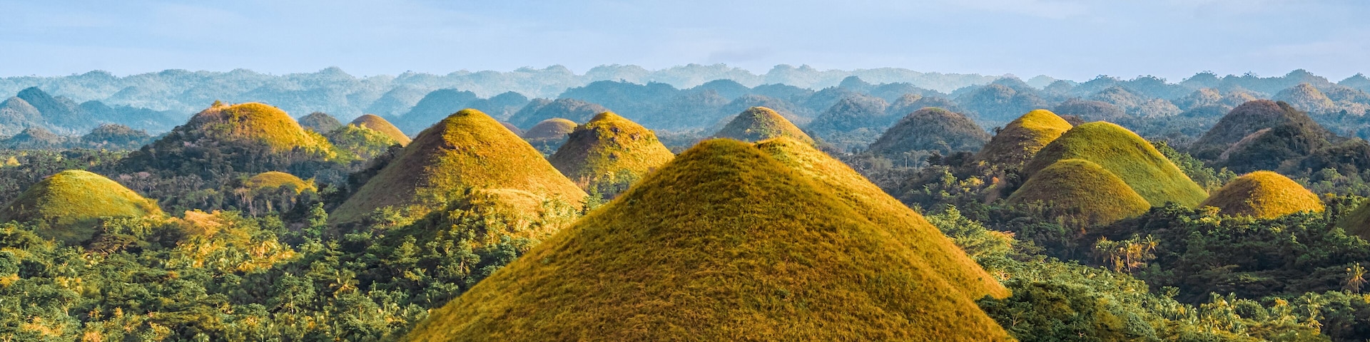 Eine Landschaft mit sanften Hügeln, bewachsen mit Vegetation, unter einem bewölkten Himmel.