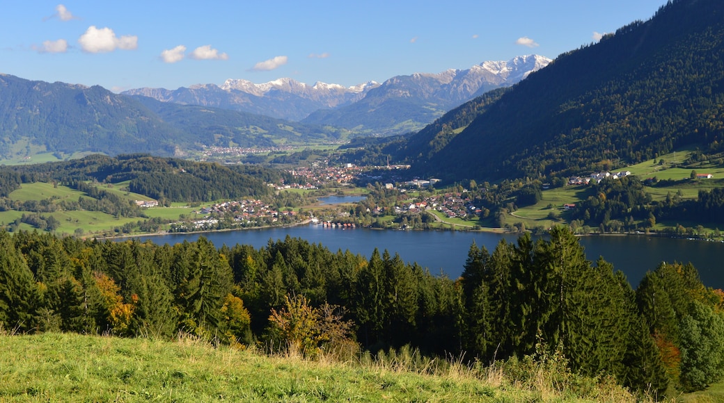 Blick auf den bekannten Alpsee und den Oberstdorfer Alpen im Allgäu, Bayern.