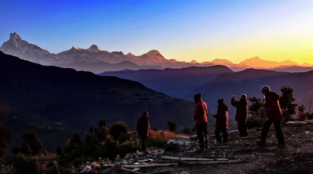 Waiting for the beautiful sunrise over the Annapurna Ranges in Himalayas