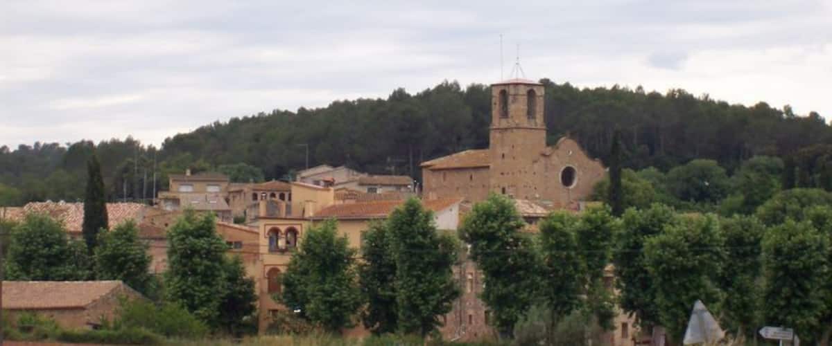 A town with historic buildings, a prominent church tower, and a hill in the background.