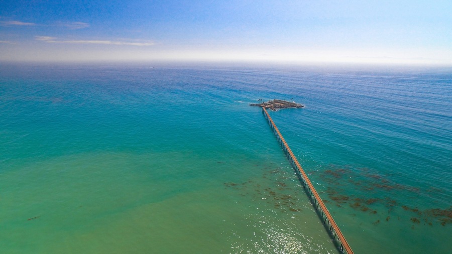 Aerial Photo, Mussel Shoals Beach, Long Pier, HWY 101 CA, Ventura Coast, Carpinteria, Little Rincon