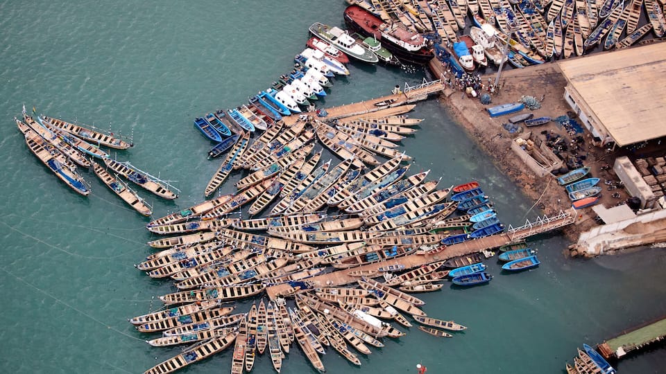 Aerial view of the traditional fishing port of Lomé.Togo 2014