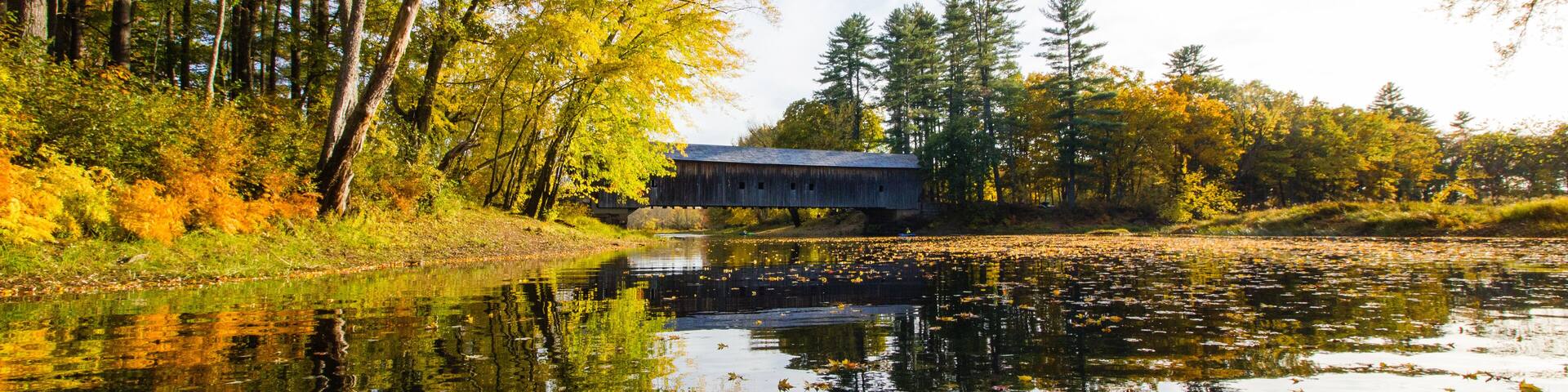Hemlock Covered Bridge over Kezar Lake in Lovell, Maine