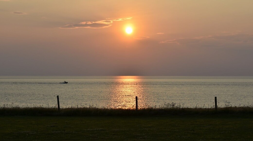 Lobster boat at sunset.