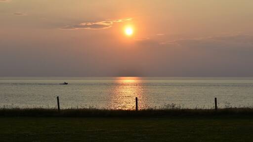Lobster boat at sunset.