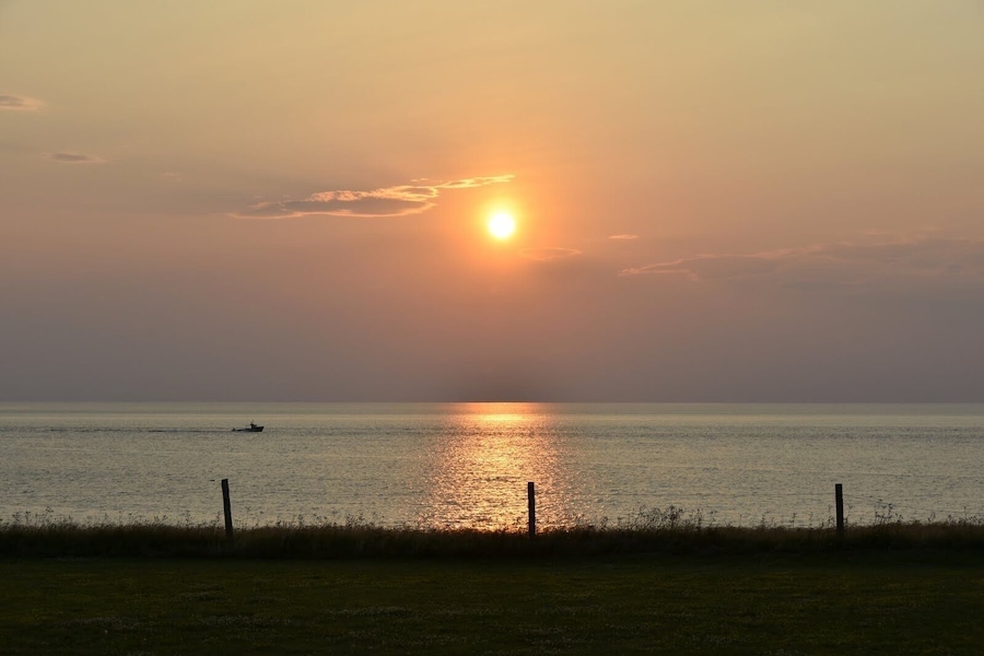 Lobster boat at sunset.
