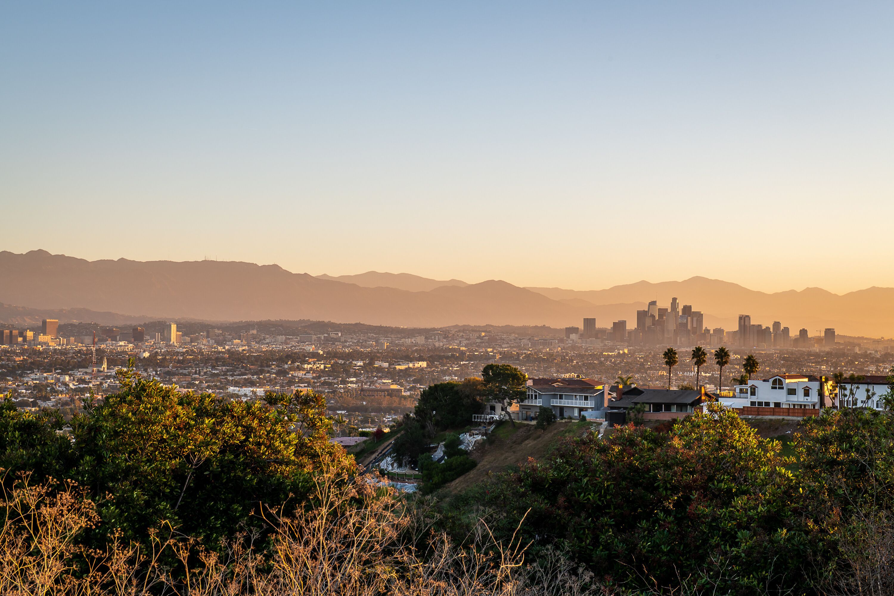 Los Angeles skyline at dawn from Kenneth Hahn Recreation Area