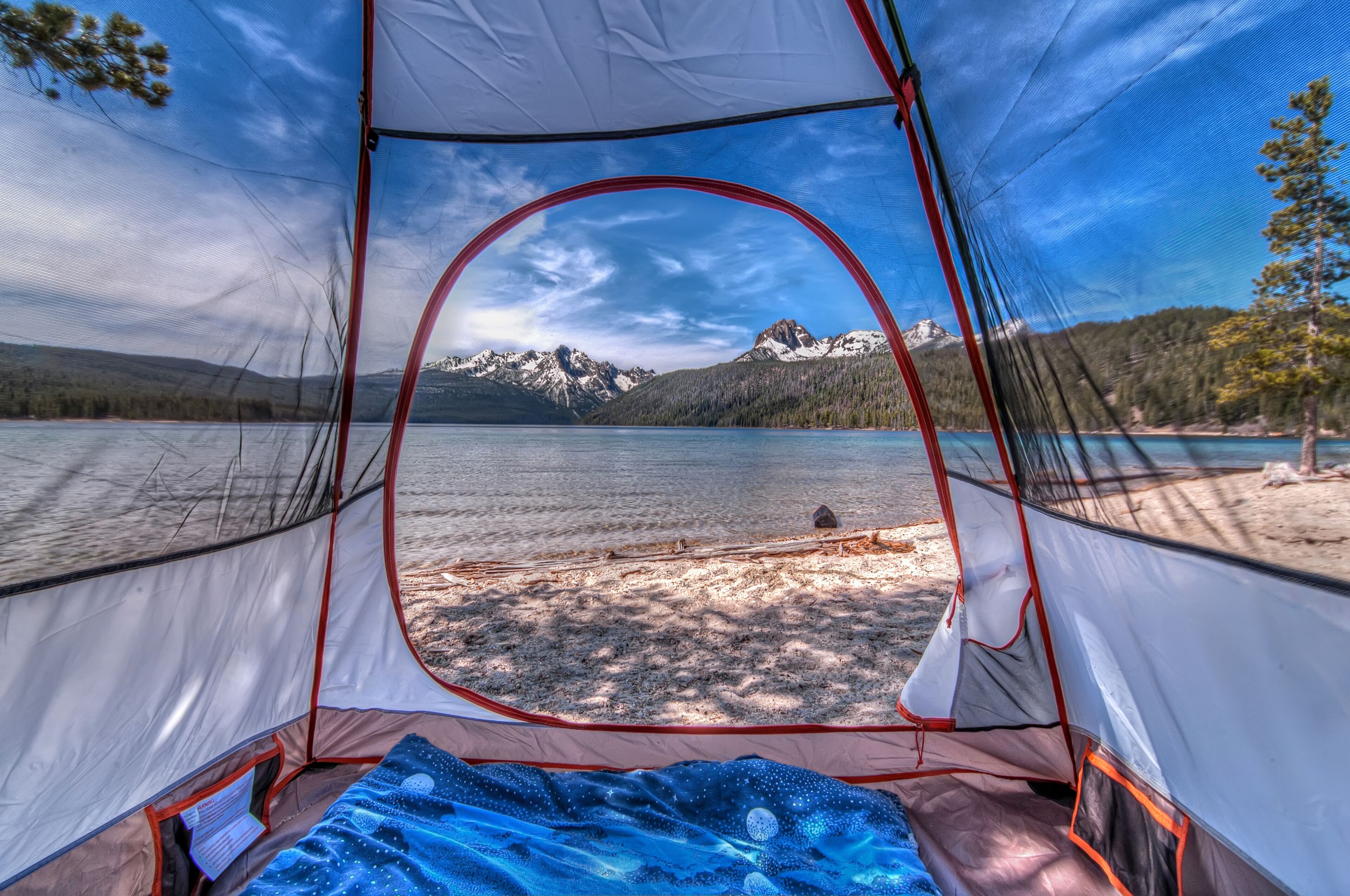USA, Idaho, Custer County, Custer, Redfish Lake Road, Redfish Lake, Camping in Mountains