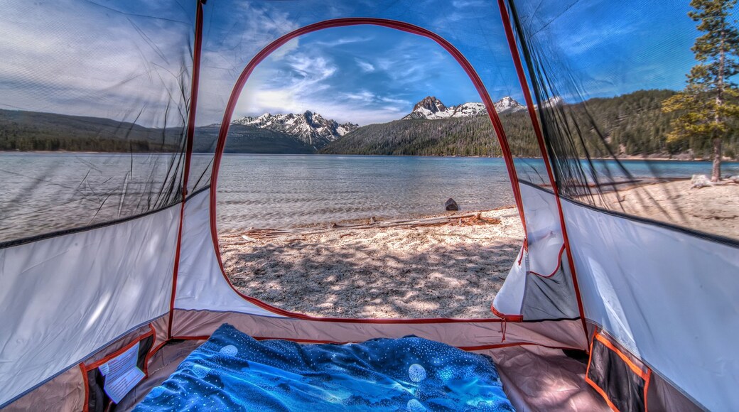 USA, Idaho, Custer County, Custer, Redfish Lake Road, Redfish Lake, Camping in Mountains