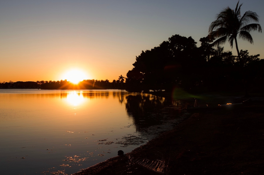 Sunset Over Lake with Reflections in Water, Naples, Florida