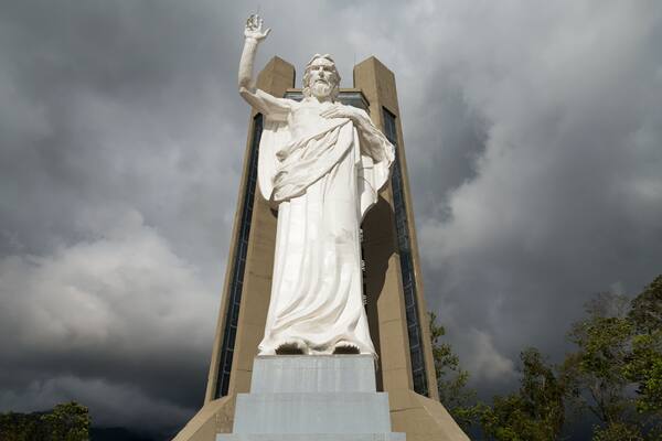 Portrait view of the El Santisimo Jesus Statue near Bucaramanga, Colombia.