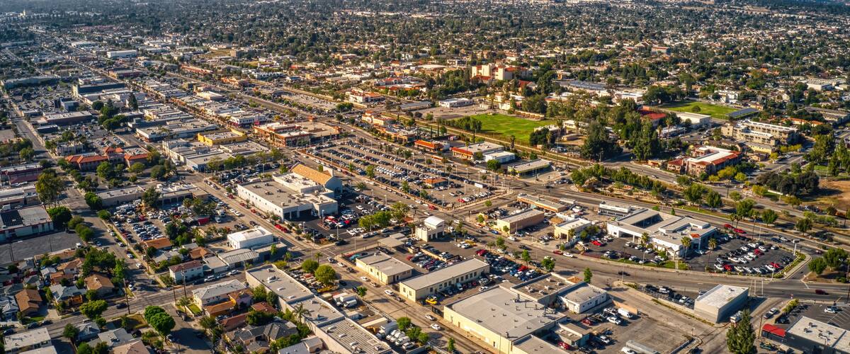 Aerial View of the San Fernando, California Downtown Business Center