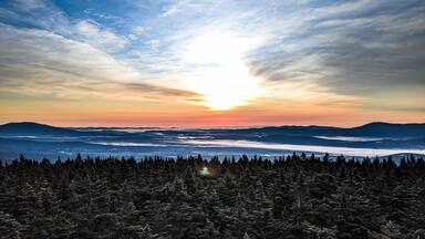 Sunrise at the Glastenbury Mountain Fire Tower on the Appalachian Trail. We didn't intentionally wake up for sunrise, but our habit on our Thru-Hike has been to rise around 0430 and 0500, so we're usually warming up with the sun.