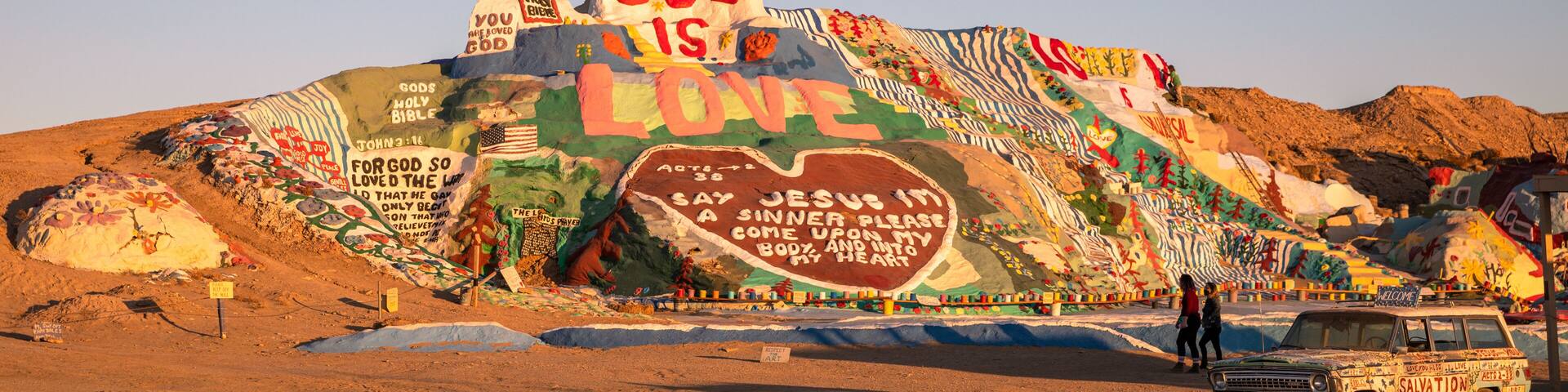 Slab City, California. Sunset on Salvation Mountain.