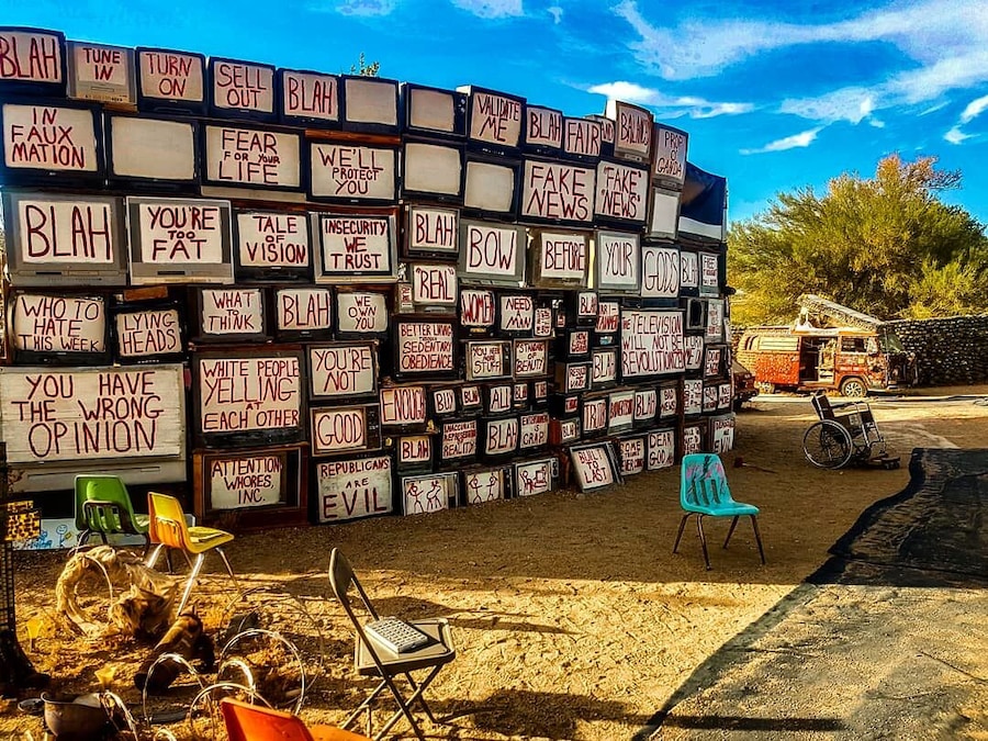East Jesus. An art installation tucked into the far end of Slab City. The artists do live here full time, but you're unlikely to meet them. The two times I've been here I've never seen a soul.
.
East Jesus is slang for way off the beaten path, and this is certainly where you end up. Of all the wild things in this art area, the wall of TVs is something else. A general rebuke of society and our media driven lives, you feel the monolith surrounding you both literally and metaphorically.
.
Being in this place by yourself also adds a new level of eerieness to the whole experience.
.
.
.
.
#adventure #amongthewild #awakethesoul #adventurenthusiasts #beyondlimits #beyondtravels #beboundless #californiaart #californian #modernoutdoors #majestic_view #neverstopexploring #mthrworld #outside_project #ontheroad #roamtheworld #roamnation #seeyououtthere #socal #slabcity #socalphotographer #traveltheworld