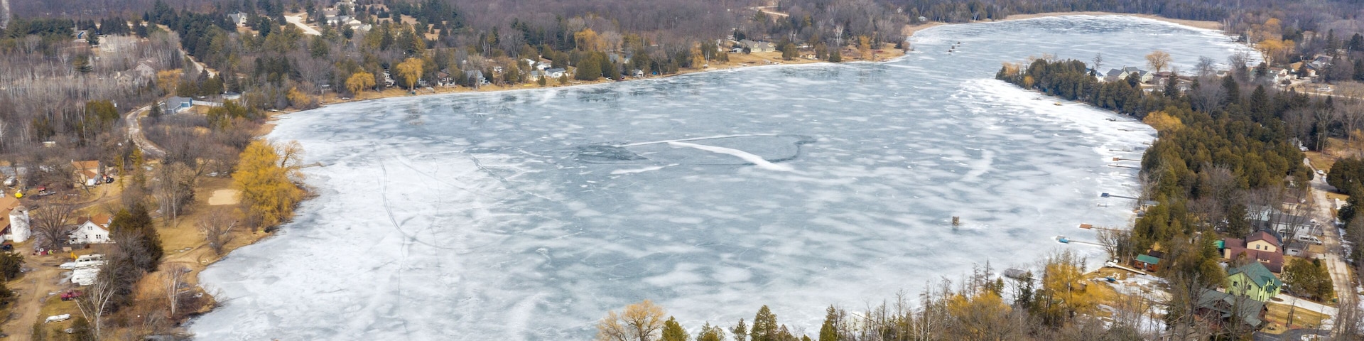 West Bend, WI USA - March , 2022 Aerial view of Green Lake in Washington County.