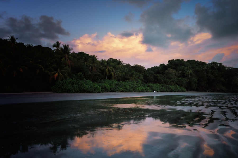 Beach sunset on Isla Palenque in Boca Chica, Panama