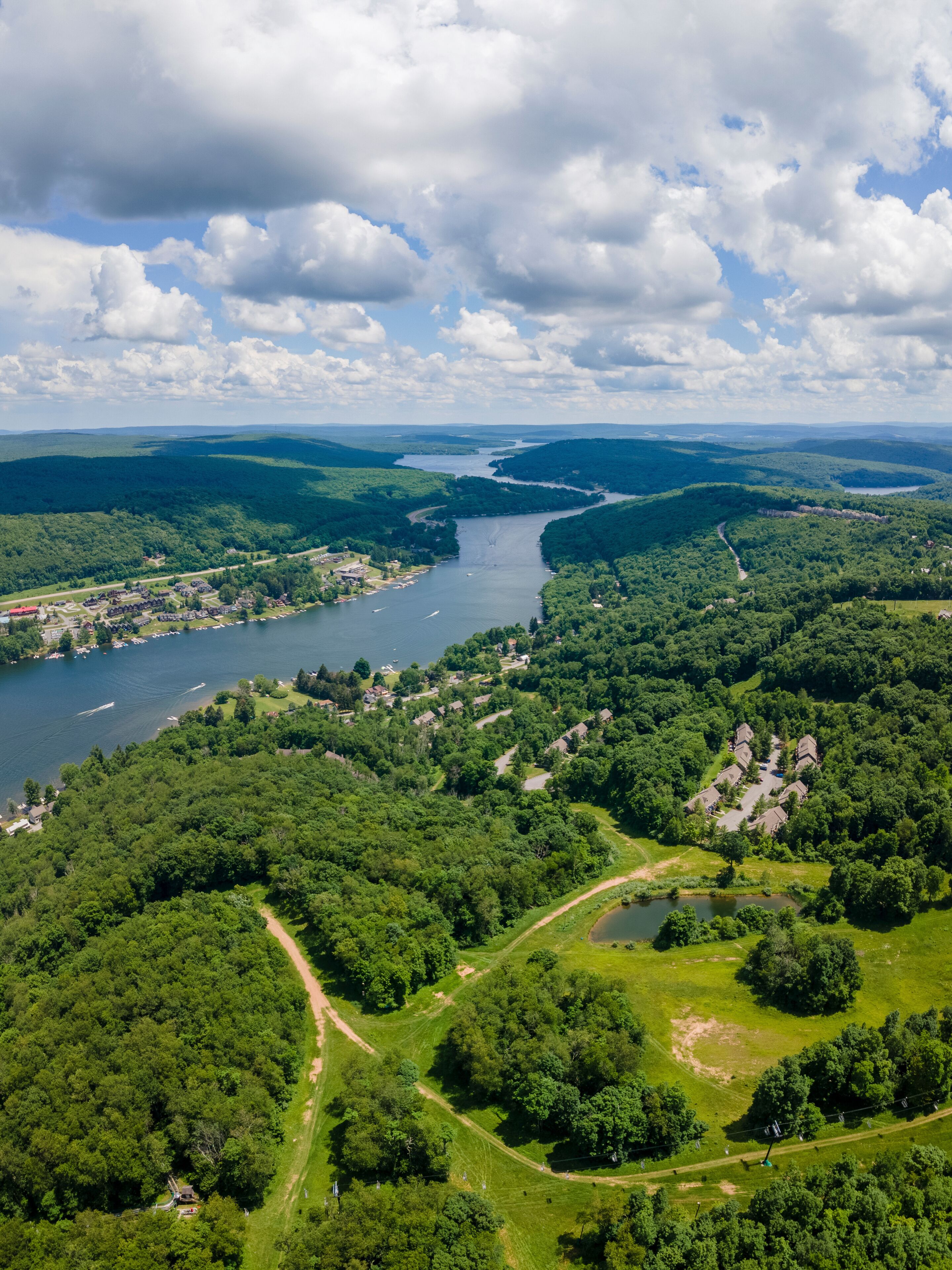 Aerial view of Deep Creek Lake in McHenry, Maryland United States.