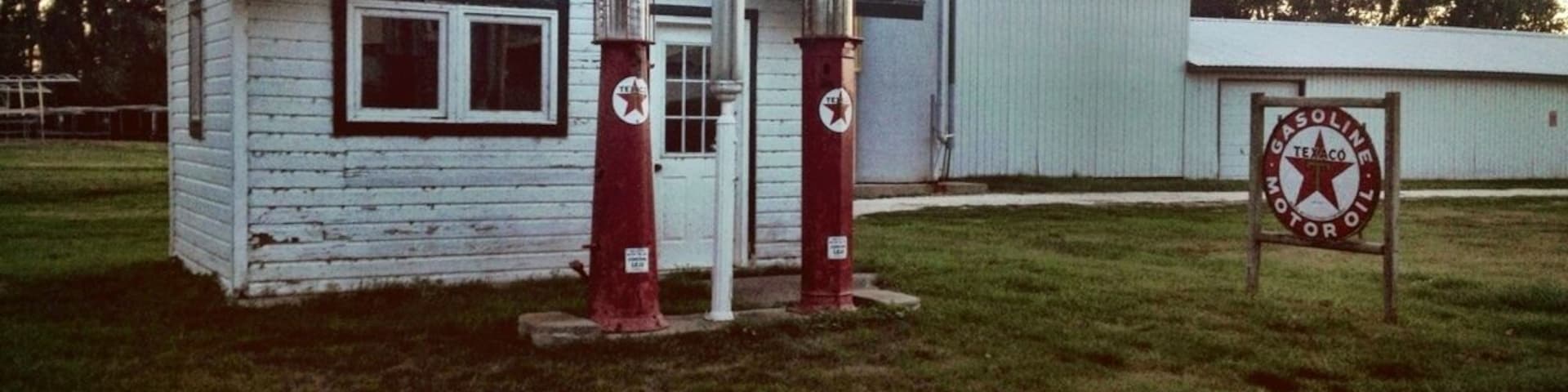Burns Service, an old vintage 1922 period gas station along the bike trail at Twin Lakes.