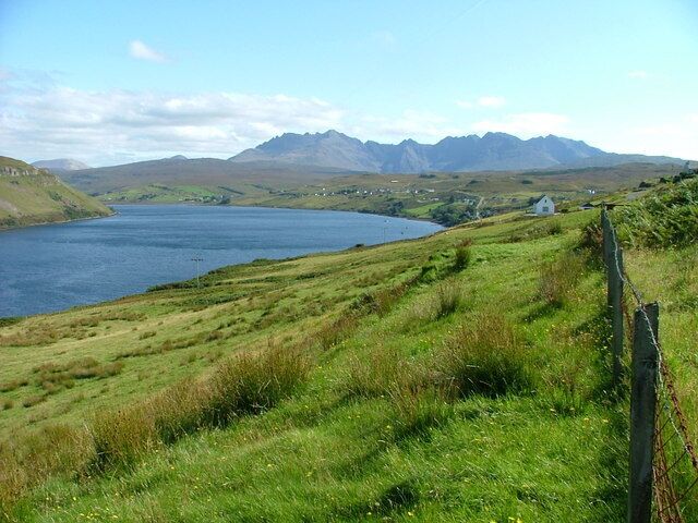 Croftland at Carbostbeg On the western shore of Loch Harport with the Black Cuillin in the distance.