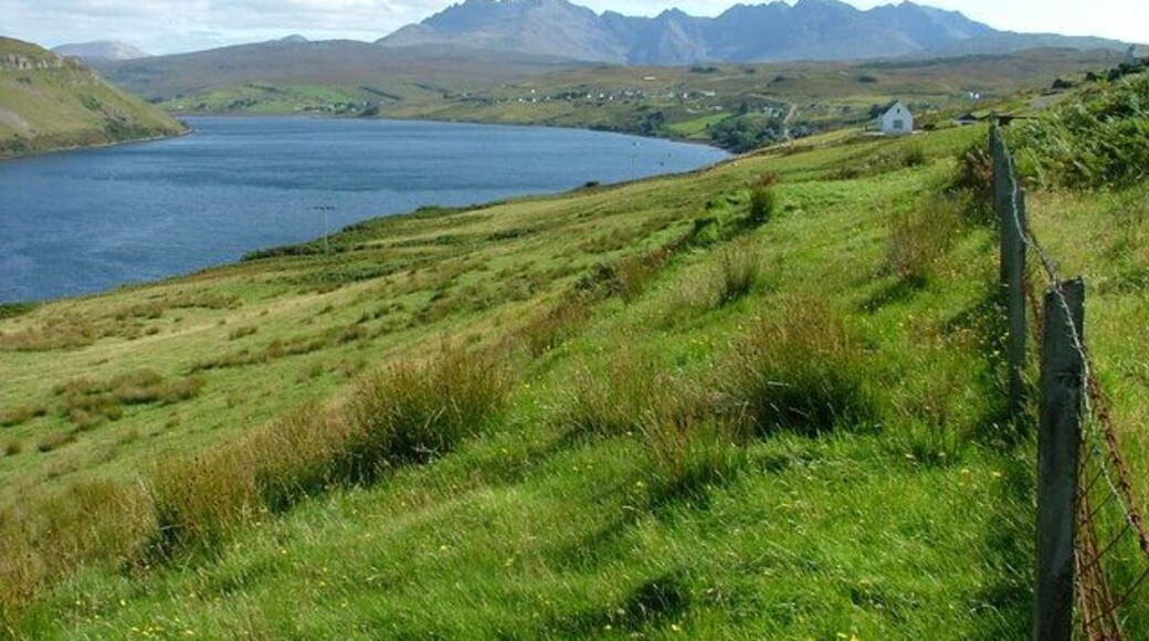 Croftland at Carbostbeg On the western shore of Loch Harport with the Black Cuillin in the distance.