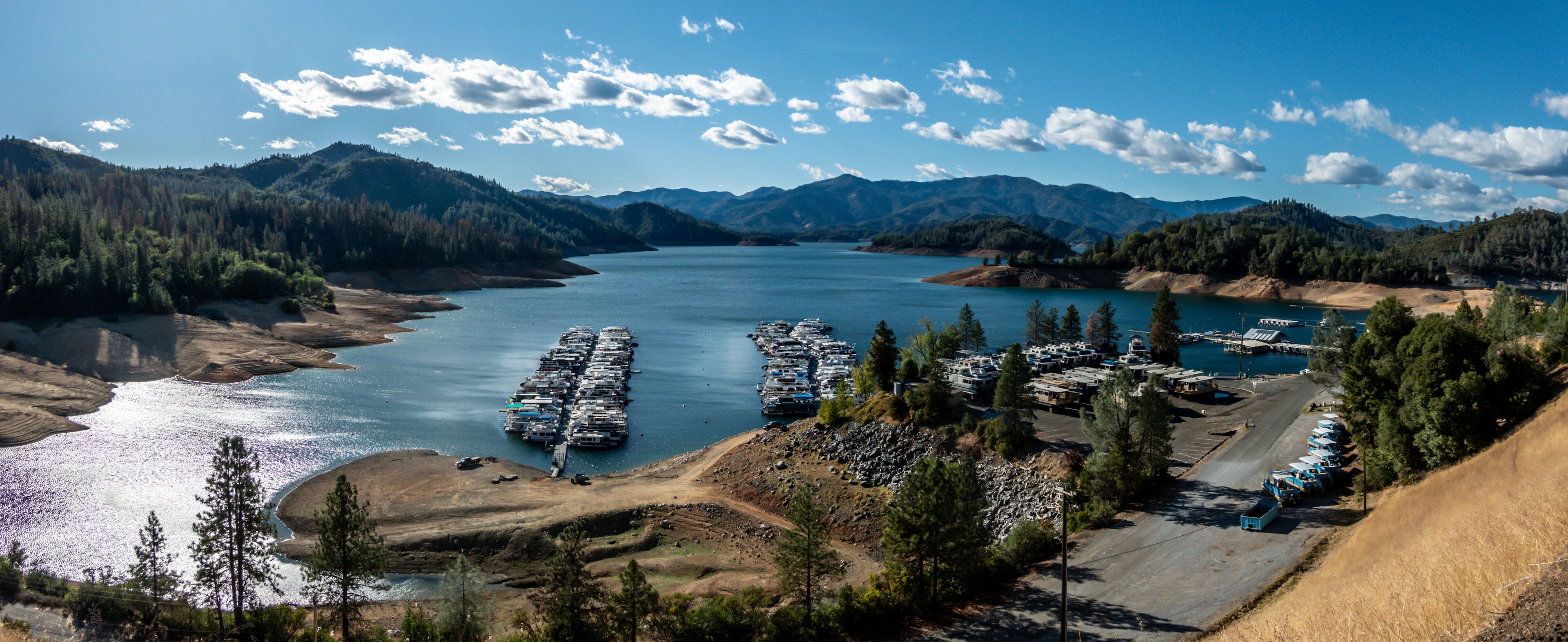 Water level is low at Lake Shasta in Northern California