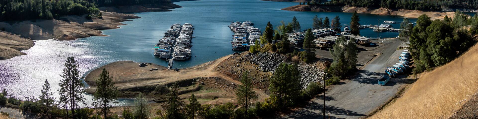 Water level is low at Lake Shasta in Northern California