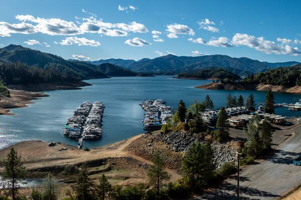 Water level is low at Lake Shasta in Northern California