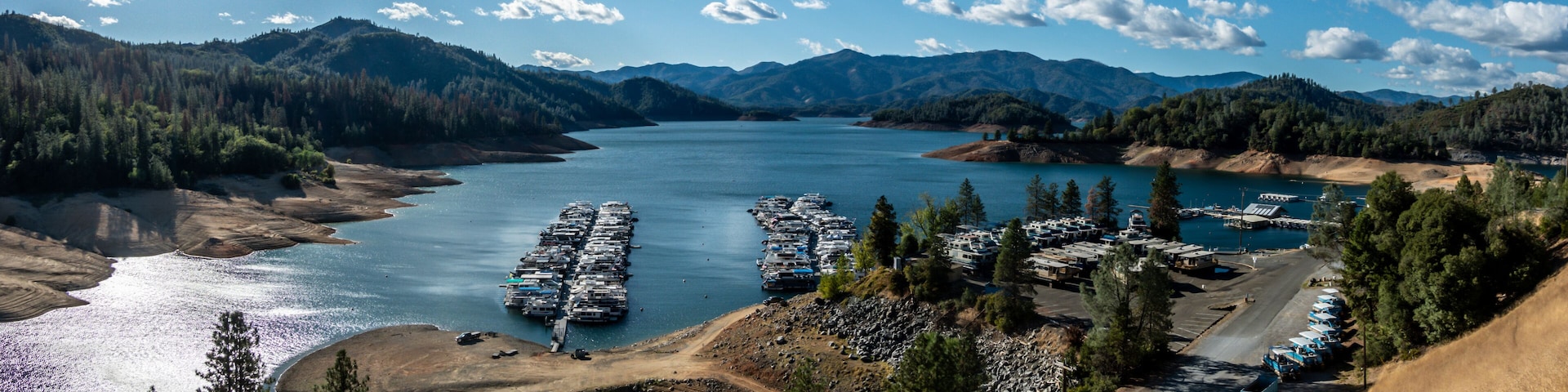 Water level is low at Lake Shasta in Northern California